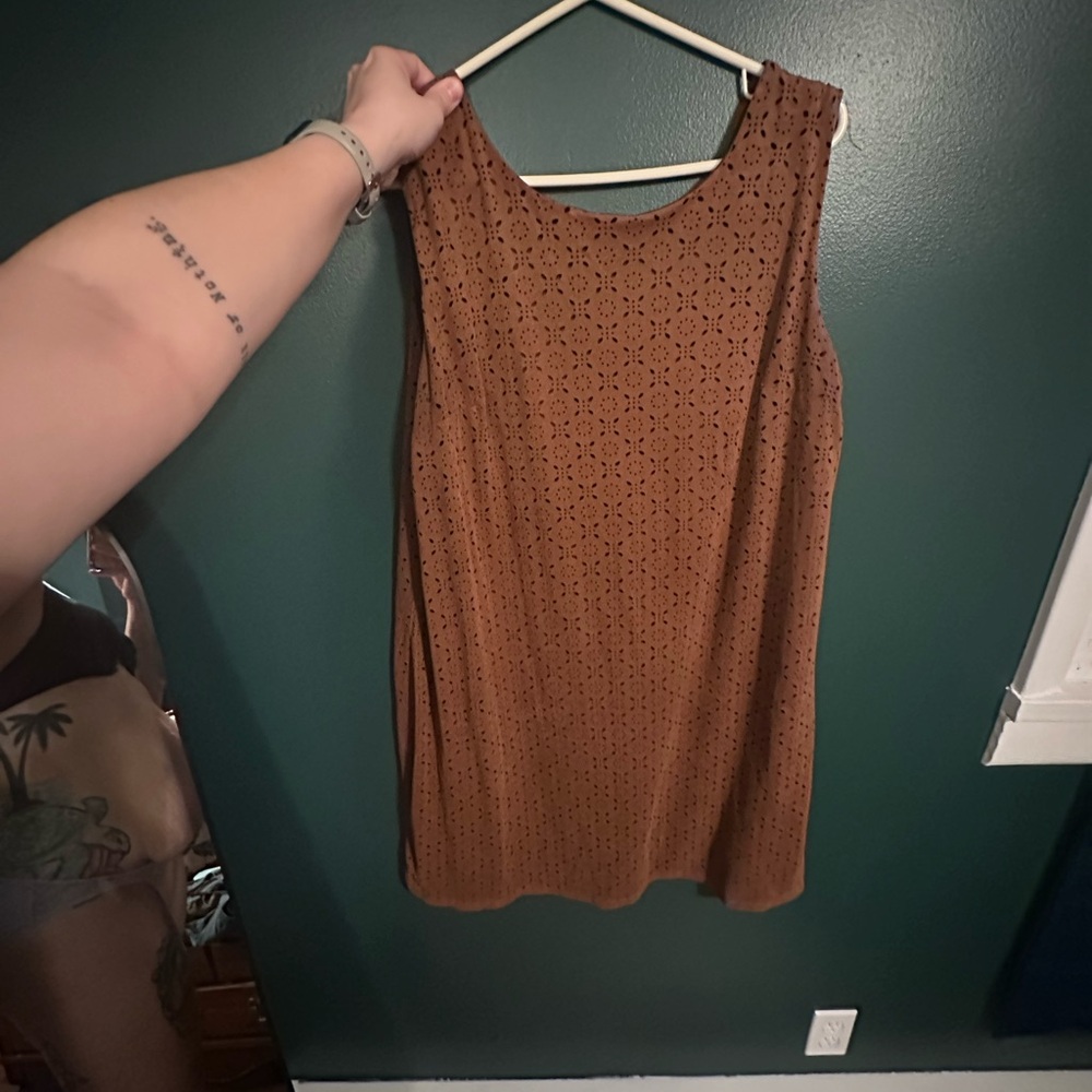 Brown Sleeveless Eyelet Dress
